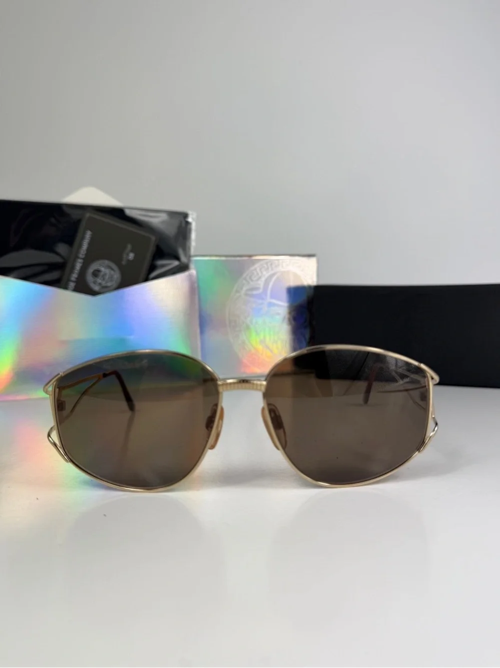 VTG Yves Saint Laurent 6029 Sunglasses Gold Open Frame YSL Deadstock Full Set